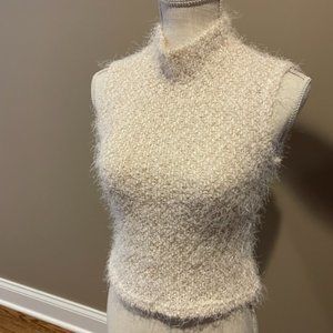 Fuzzy crop sweater, sleeves with mock neck